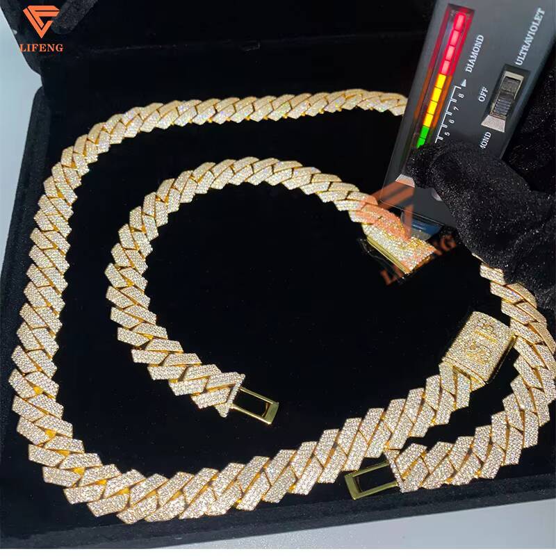 15mm Miami Iced Out Cuban Link Chain Custom Name Lock With Clasp Moissanite in 925 Silver Jewelry for Rapper Bracelets Necklace