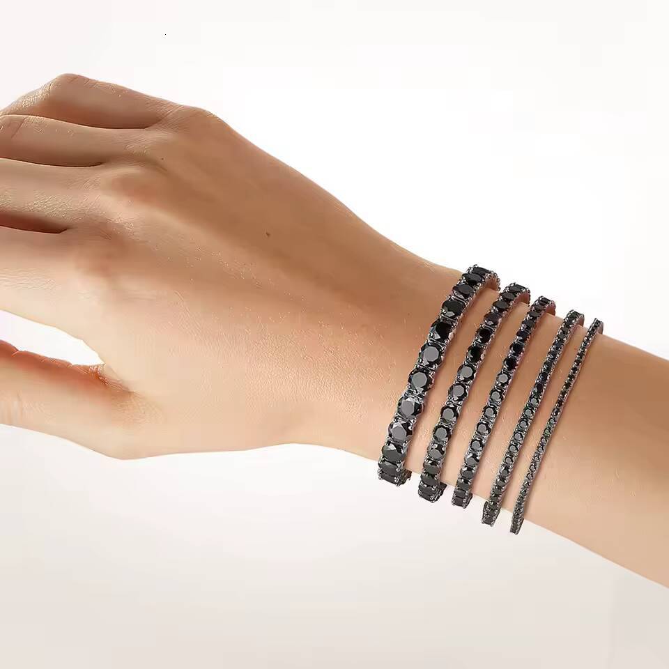 PYQ Custom Fine Jewelry 3/4/5/65mm VVS Moissanite Tennis Chain Bracelets 925 Sterling Silver Black Moissanite Tennis Bracelet