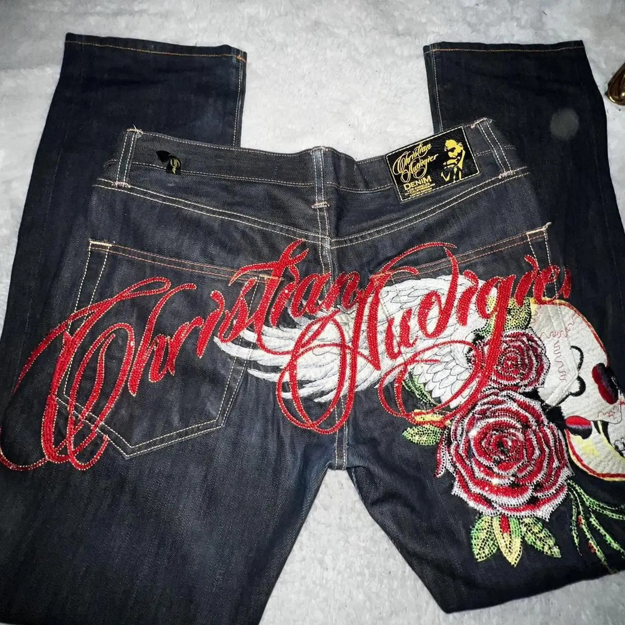 Harajuku Angel wings Embroidery Jeans Casual Denim Pants High Waist Straight Wide Leg Jeans Vintage Y2k 2000s Women Clothing 260331
