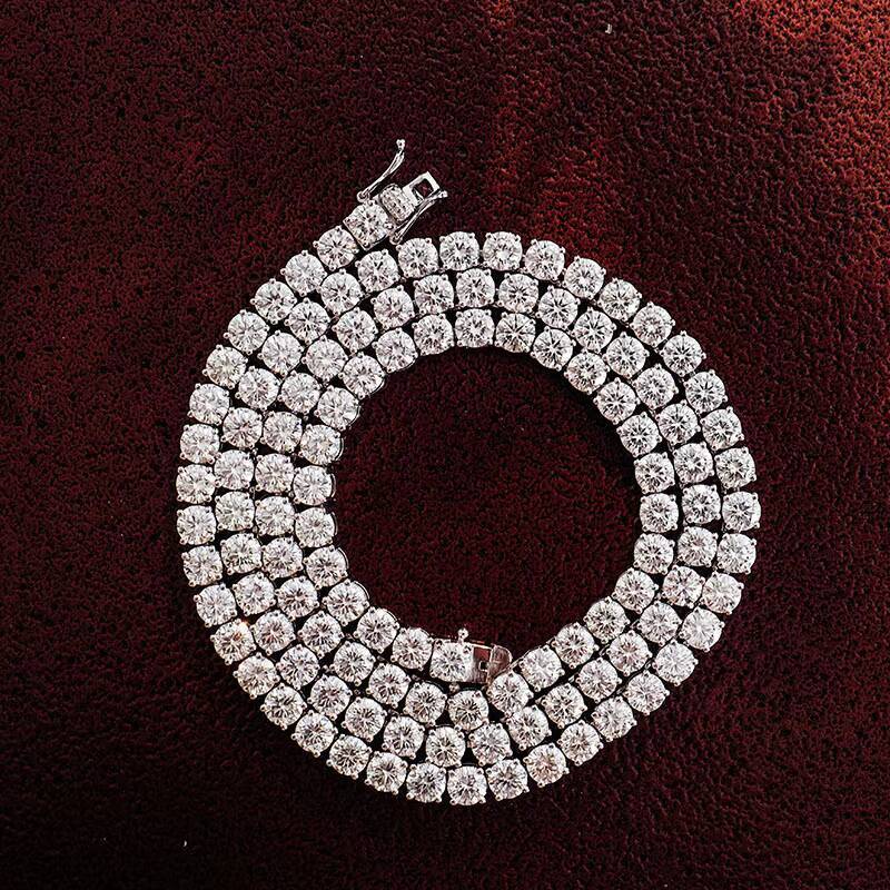 Sliver Moissanite Tennis Necklace 925 Sterling Sliver Vvs Moissanite Diamond 3mm Iced Out Moissanite Tennis Chain