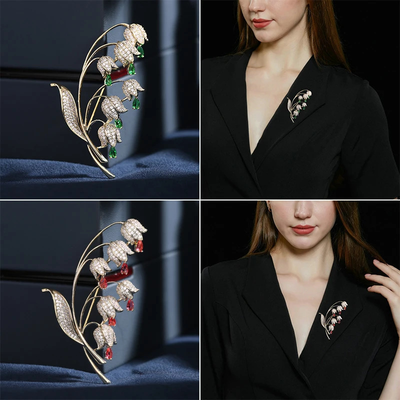 SUYU Luxury Copper Micro Inlaid Cubic Zirconia Bell Lily of the Valley Brooch Womens Wedding Jewelry Gifts Clothing Accessories 260403BJ