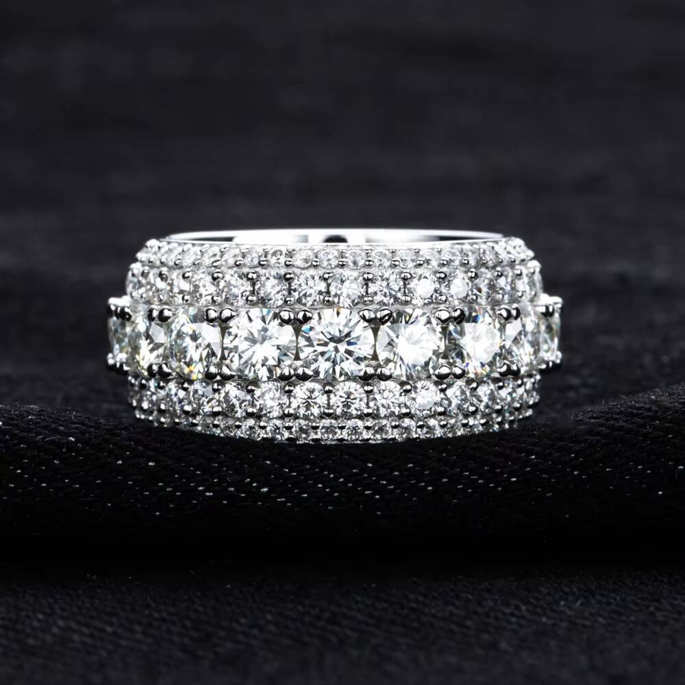 Hiphop Full Eternity Moissanite Mens Wedding Ring in 925 Sterling Silver Factory Direct Wholesale