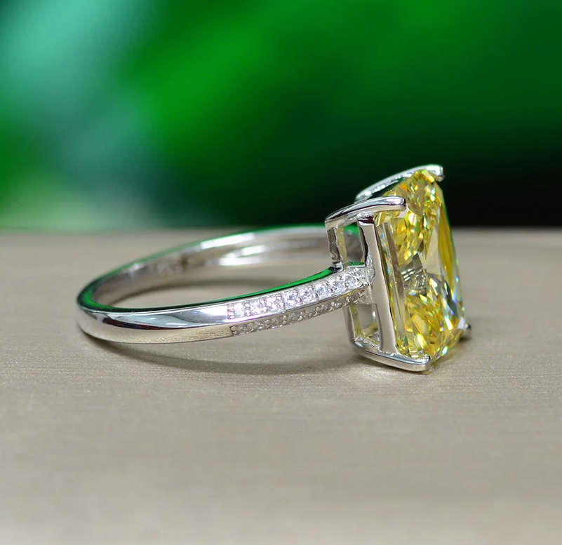 Rulalei Genuine 100% 925 Sterling Silver Crushed Ice Cut Citrine High Carbon Diamonds Gemstone Wedding Engagement Ring Fine Jewelry Gift