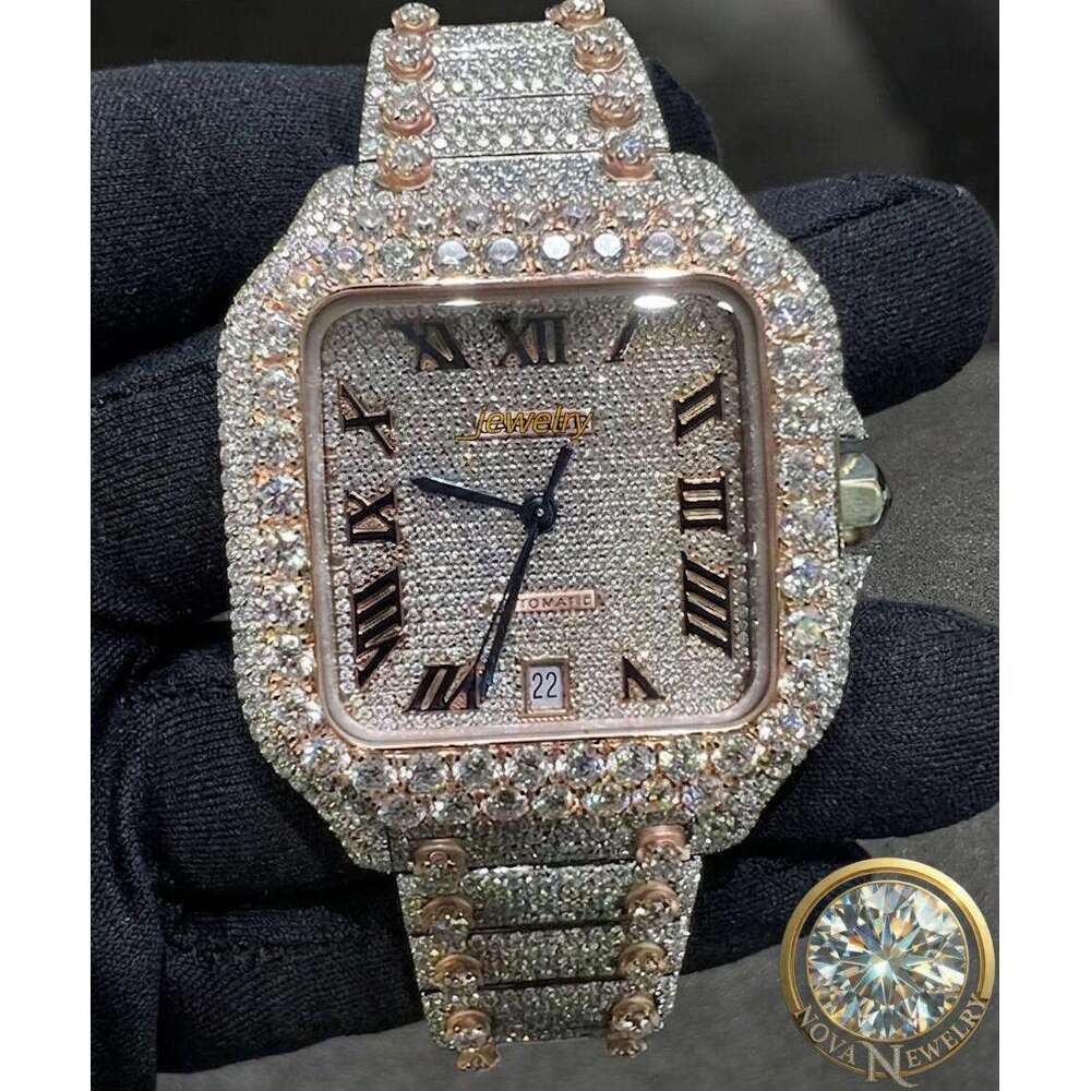 High-Quality VVS1 Moissanite Iced Out Watch for Men & Women,Arabic Numbers,Automatic Self-Winding Movement,Luxury Designer Watch,Wholesale Price