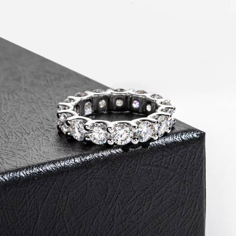 PYQ 04 Ct 45mm Full Eternity Moissanite Band 925 Sterling Silver 18K Gold Plated Light Luxury Unisex Ring