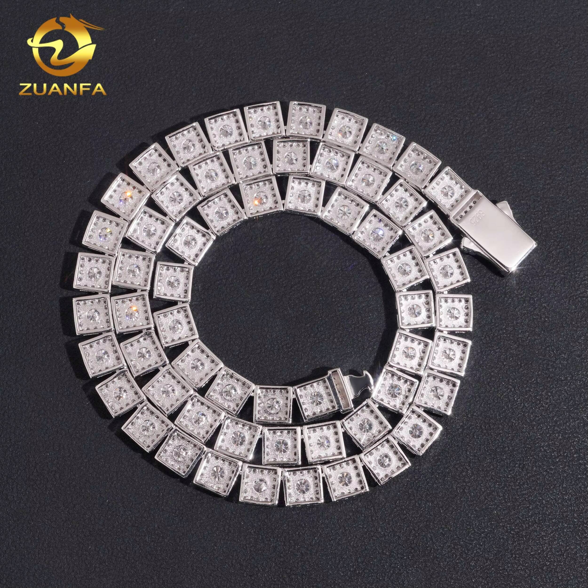 Square Cluster Cuban Chain 925 Silver Pass Diamond Test Moissanite Diamonds Cuban Link Chain Hip Hop Jewelry