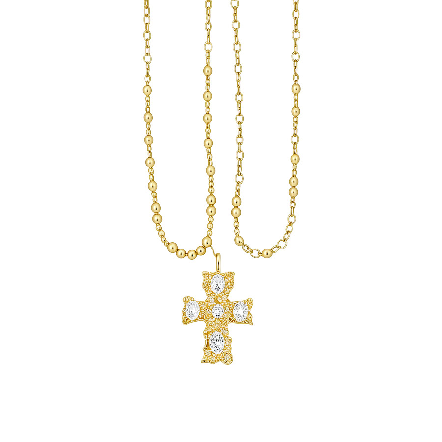 European and American diamond-encrusted cross pendant necklace for women, vintage gold high-end layered collarbone chain - view 8