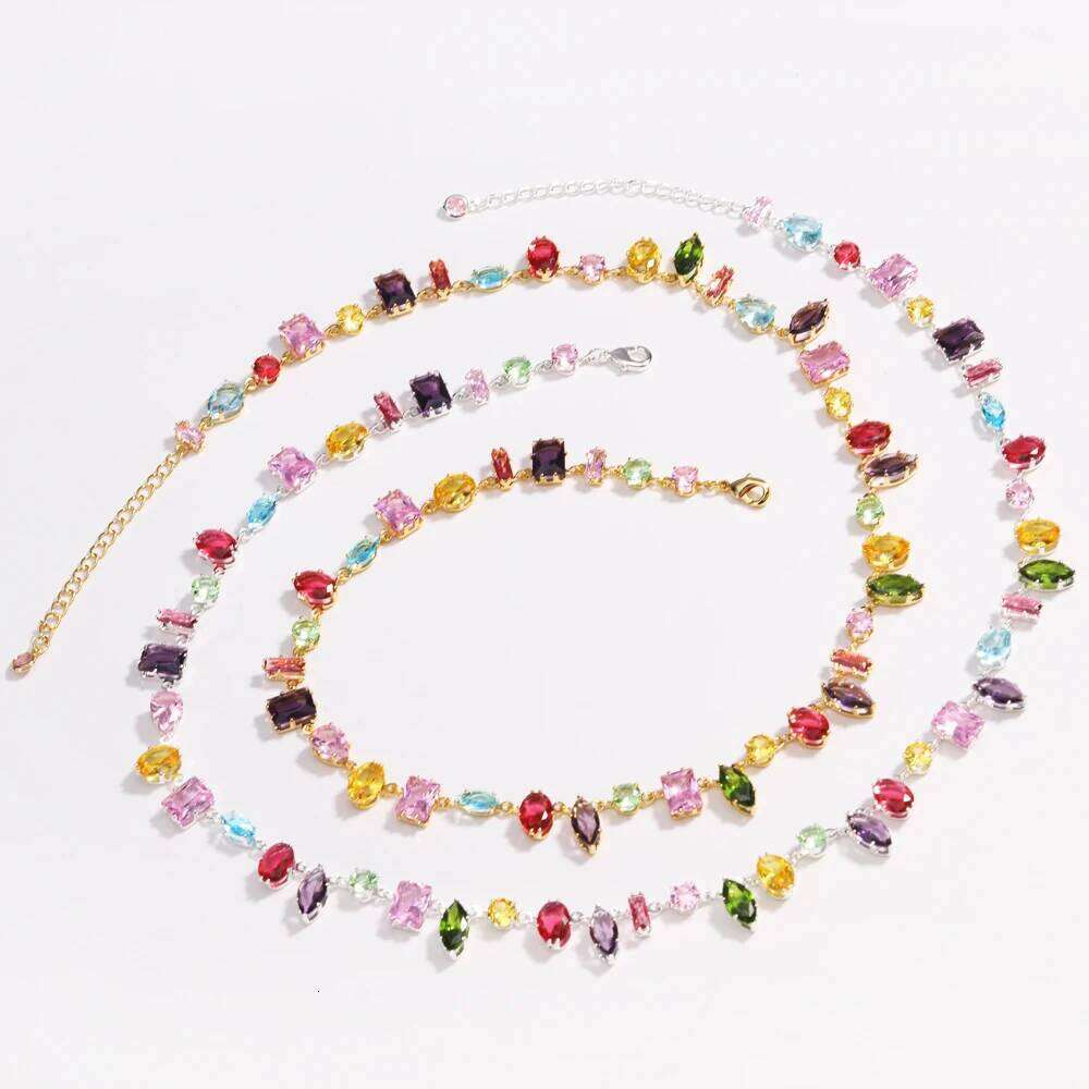 Jewelry Set Plated Luxury Colourful Crystal Zircon Necklace For Women Fashion Party Jewelry Accessories Ladies Jewellery Gifts Visionice
