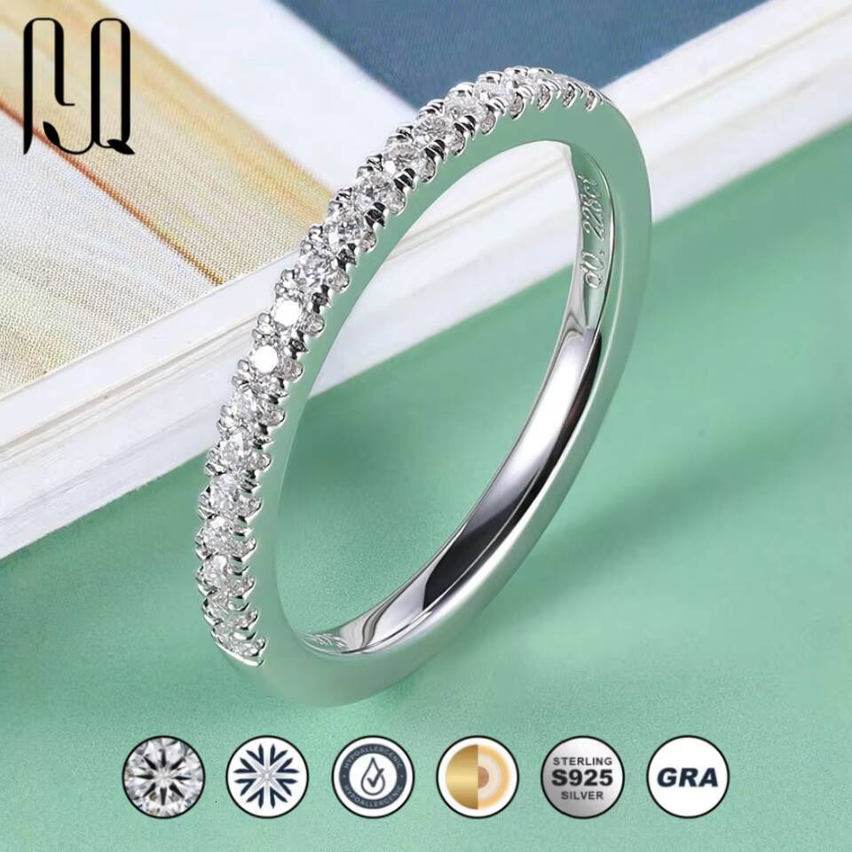 D Color Half Eternity Moissanite Band 14mm S925 Silver Stackable Pinky Ring Minimalist Indie Style Wholesale