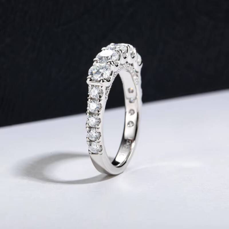 15 Ct Five-Stone Moissanite Eternity Band S925 Sterling Silver Stackable Unique Edgy Fashion Jewelry