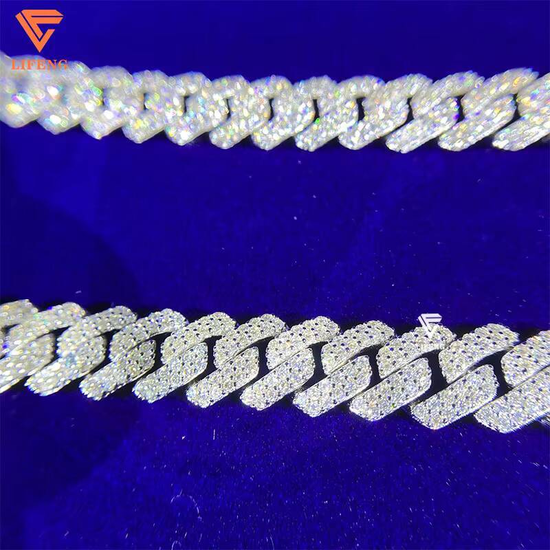 Wholesale 10mm White 925 Sterling Silver Necklace Cuban Link Chain Pass Diamond Test D VVS Moissanite With Gra Certifications