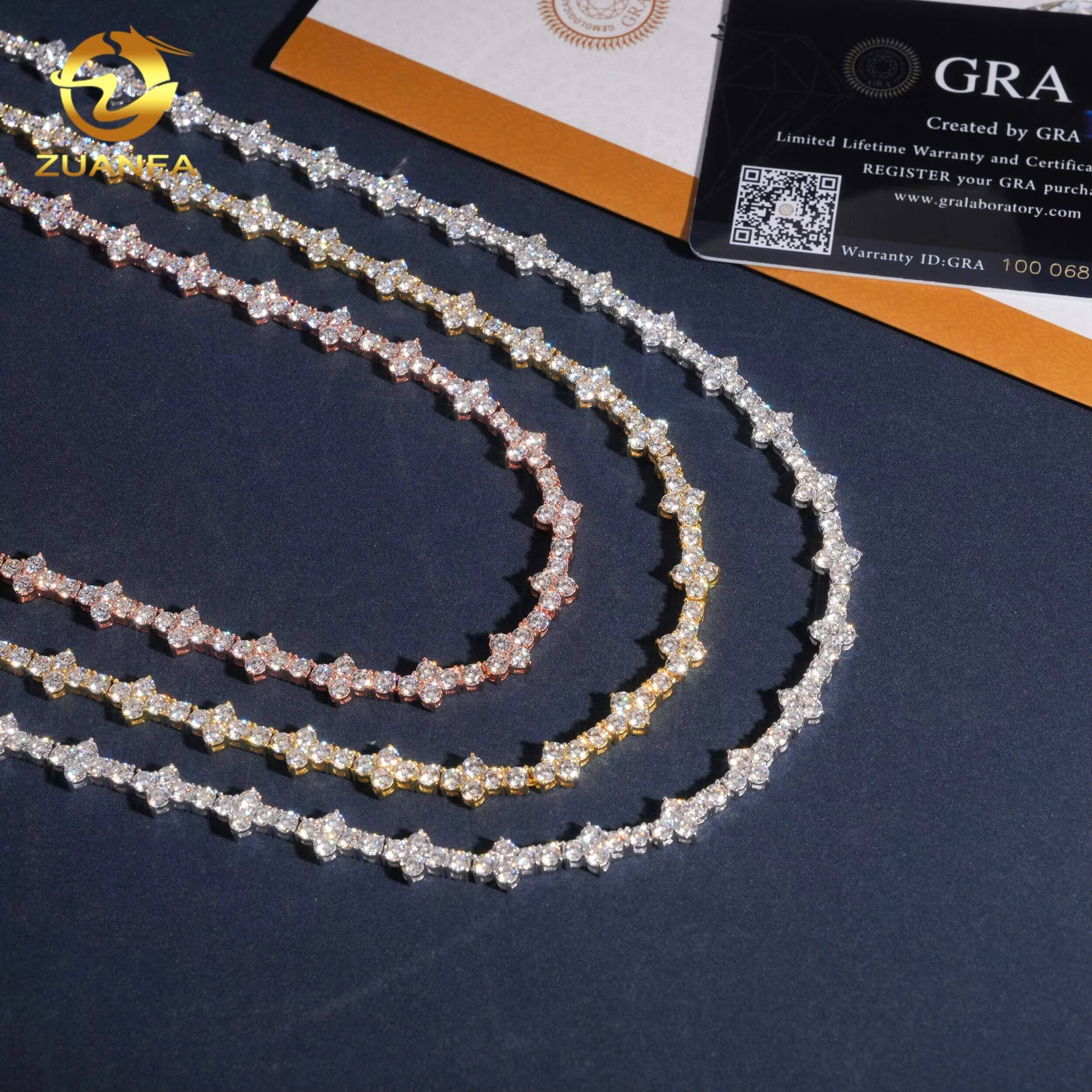 Pass Diamond Tester 925 Sterling Silver Hip Hop Fashion 3mm Cross Moissanite Tennis Chain Necklace
