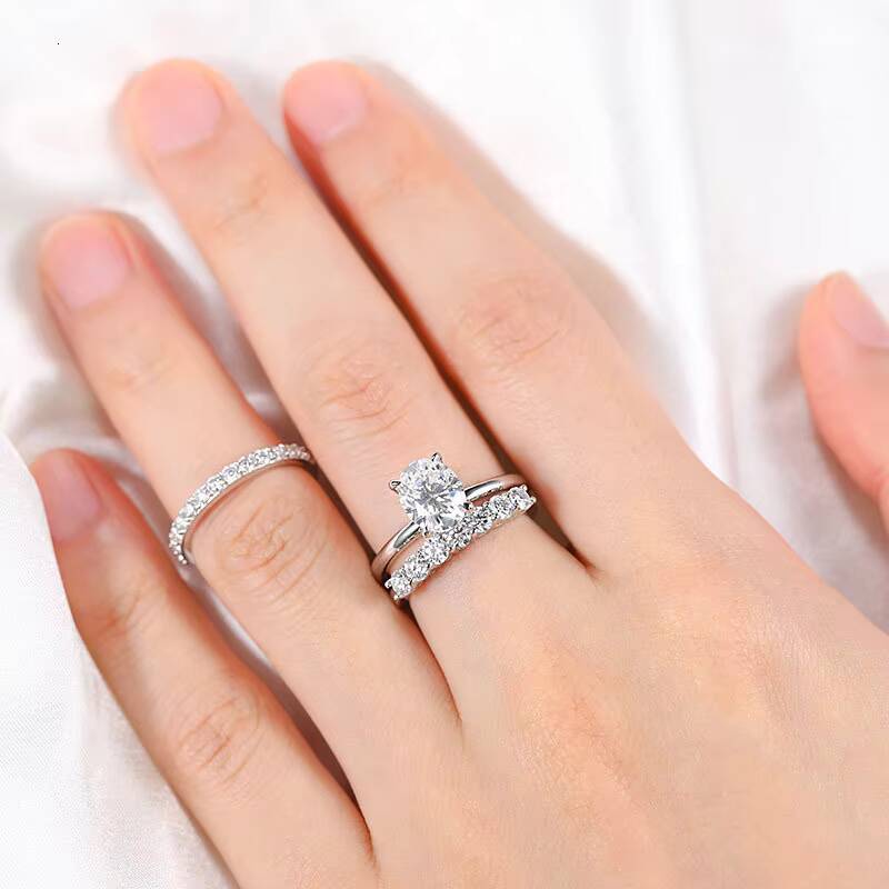 Hidden Halo Oval Moissanite Ring 1/2/3 Ct for Women 925 Sterling Silver Wedding Band Hot Sale Wholesale Dropshipping