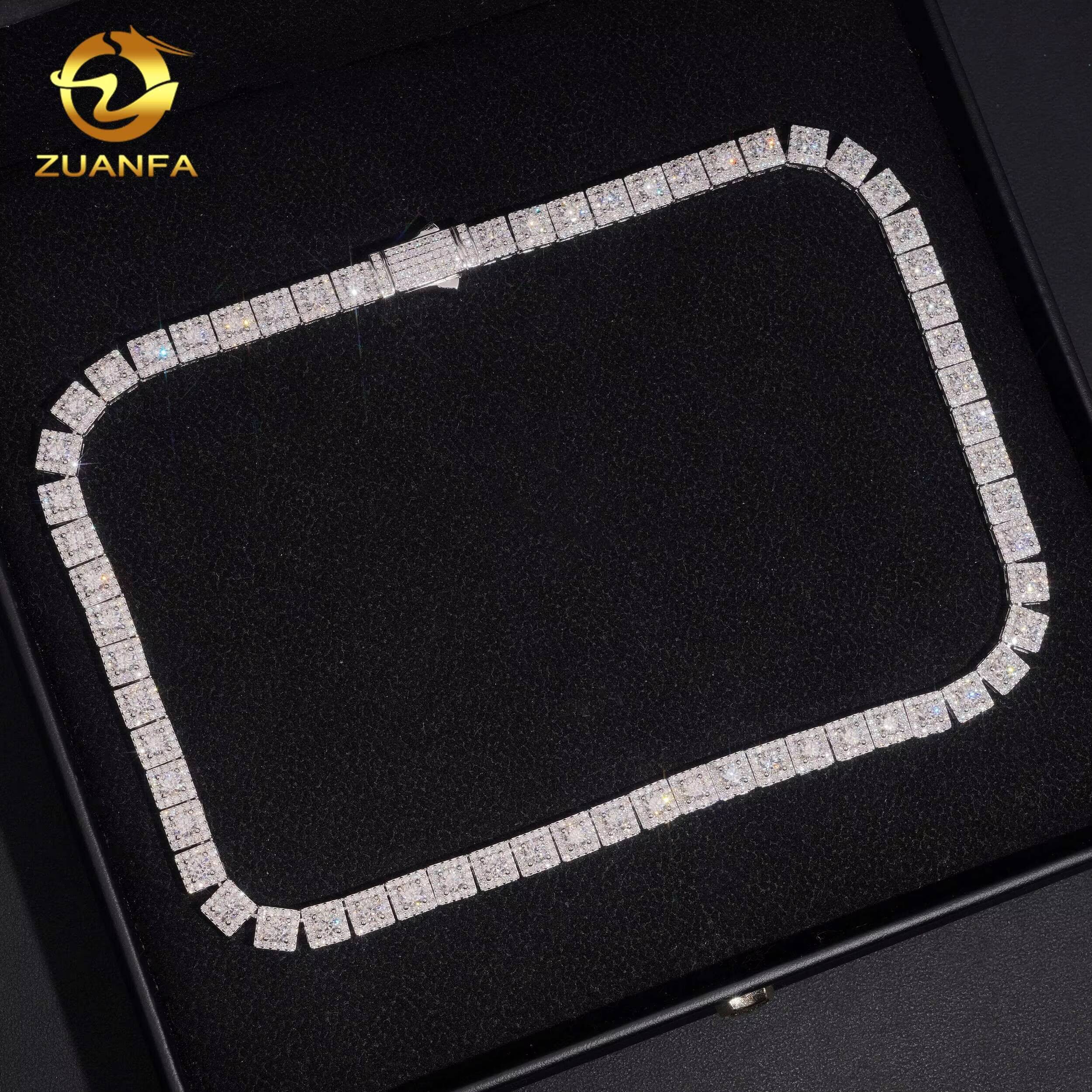 Square Cluster Cuban Chain 925 Silver Pass Diamond Test Moissanite Diamonds Cuban Link Chain Hip Hop Jewelry