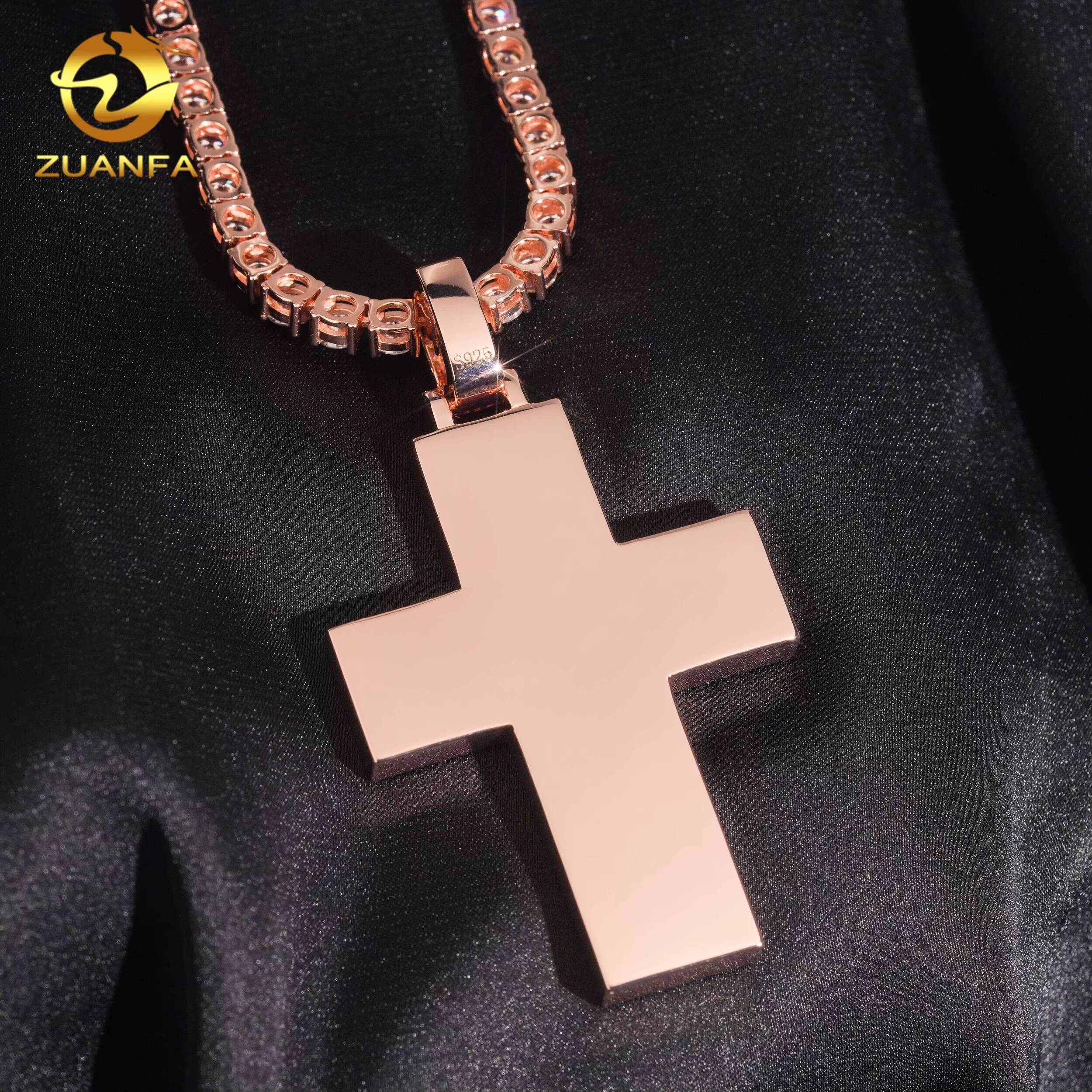 High Quality High Density Micro Paved Moissanite Chain Pendant Cross Custom Hip Hop Pendant Moissanite Religious Jewelry