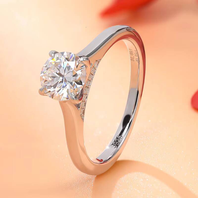 1Ct Classic Four Prong Moissanite Engagement Ring for Women in 925 Sterling Silver Platinum Plated Wholesale