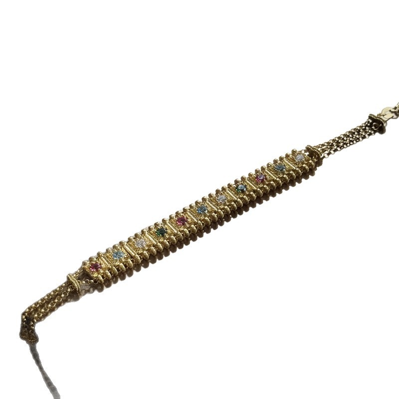 Ancient Style Multi-Treasure Bracelet Featuring Colorful Gemstone Watch Chain & Square Double-Layer Diamond Jewelry - view 6
