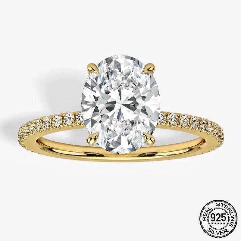 PYQ 3ct Gold Plated Rose Gold Plated Jewelry 3ct Moissanite Classic Silver Iced Out Oval Diamond Ring Women Moissanite Ring