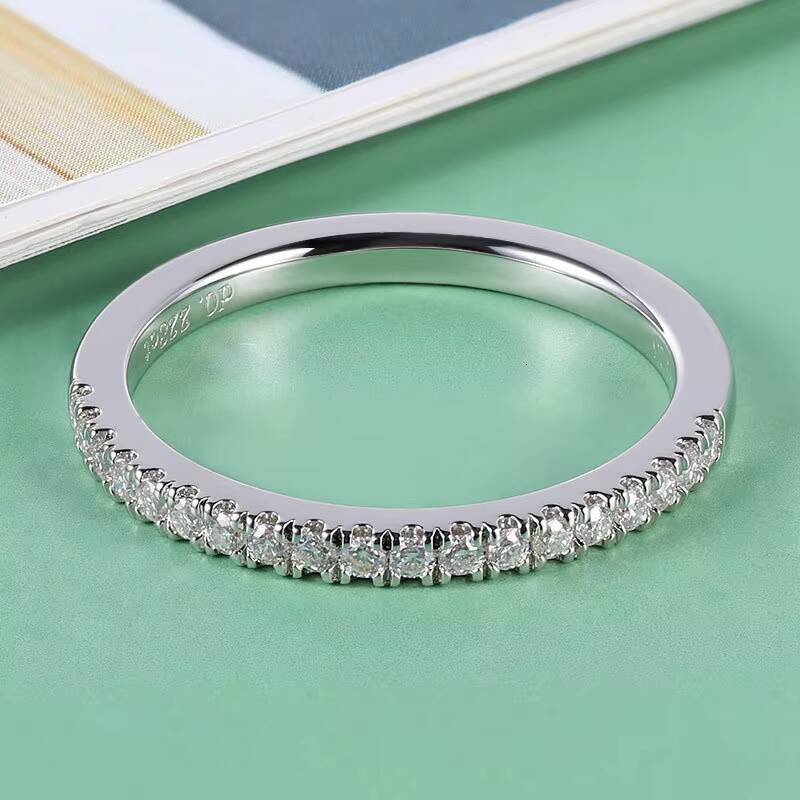 D Color Half Eternity Moissanite Band 14mm S925 Silver Stackable Pinky Ring Minimalist Indie Style Wholesale