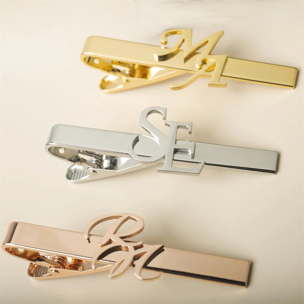 Tangula Custom Initial Tie Clip for Groom Stainless Steel Mens Initials Tie Clip Personalized Wedding Jewelry Tie Accessories 260403BJ - view 3