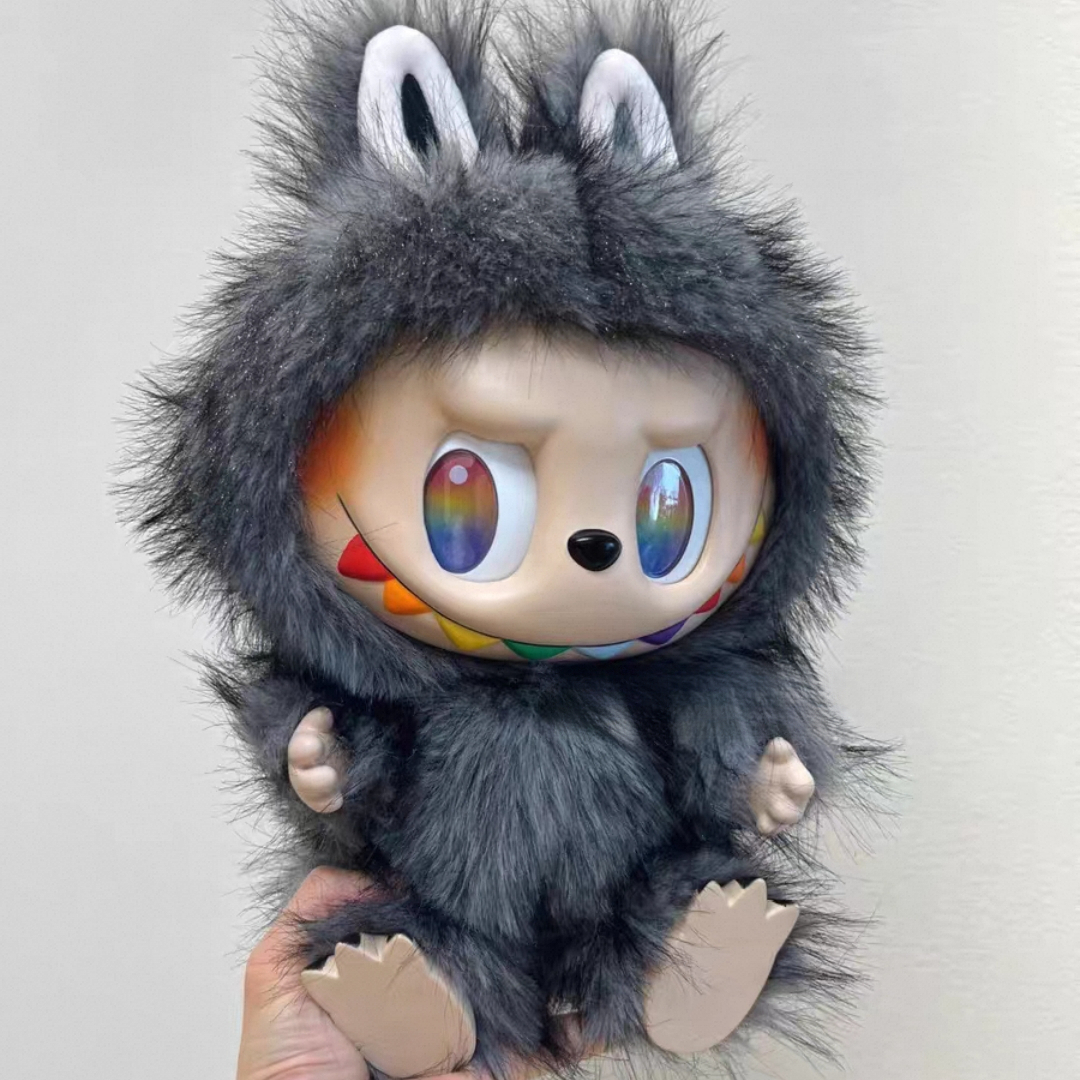 38cm Gray Deluxe Version Labubu Plush Doll Cute Vinyl Face Stuffed Toy