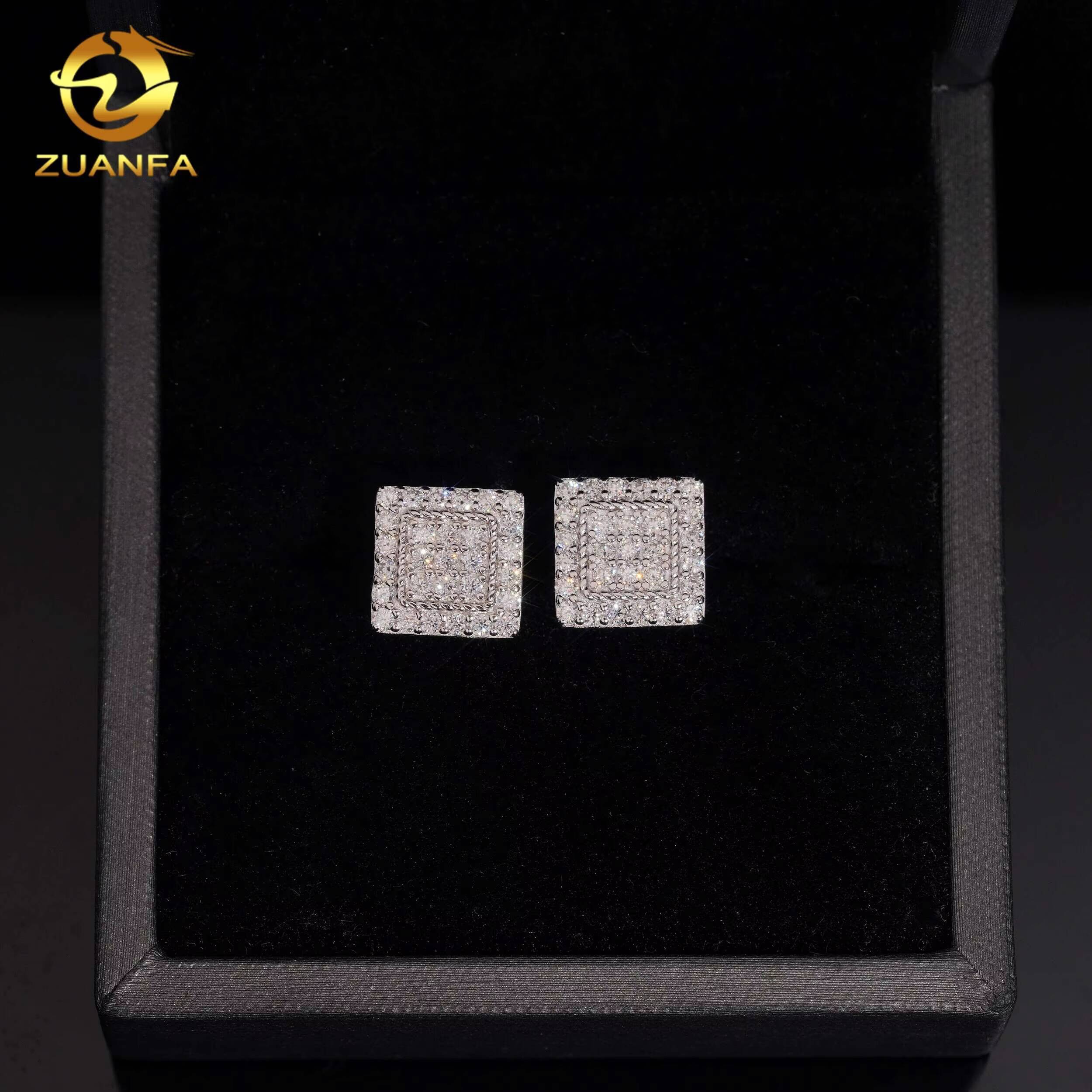 Wholesale Price 10mm Fashion Square Earrings VVS Moissanite 925 Silver Iced Out Diamond Stud Earrings Hip Hop Jewelry Ear Studs