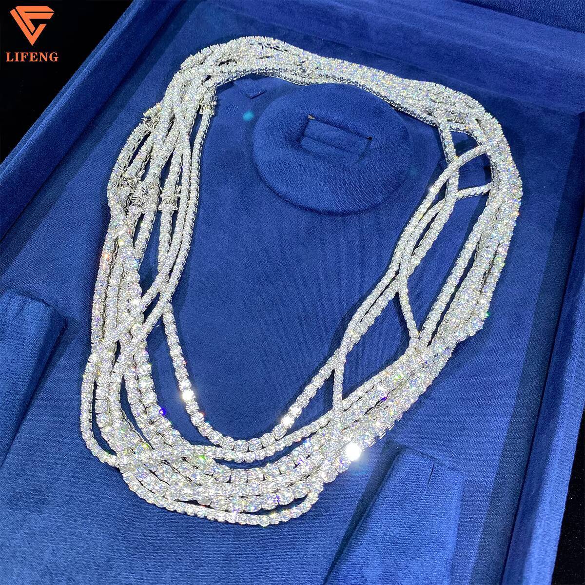 Luxury 3mm 4mm 5mm 6mm Custom VVS Moissanite Tennis Chain Wholesale Price 925 Silver Gold Plated Tennis Necklace for Gift