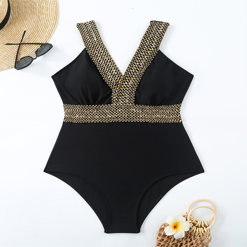 New Style Patchwork Slimming Plus Size One-Piece Swimsuit For Women Beach Bikini For Plus Size Ladies