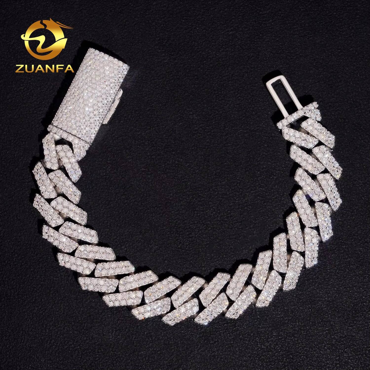 Top Quality Hip Hop GRA Certificate Iced Out 14mm 925 Silver Moissanite Diamond Cuban Link Bracelet