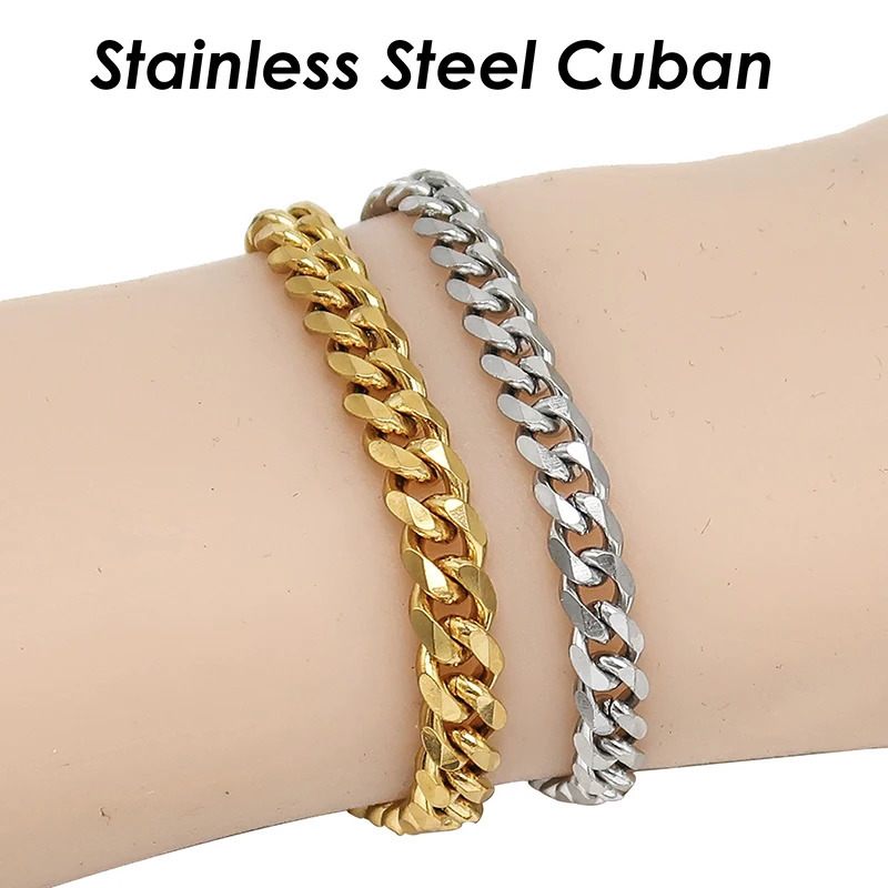 10 Pcs Cuban Bracelet Stainless Steel Cuban Bracelet Gold Plated Cuban Chain Bracelet for Man Woman Cuban Link Chain Bracelet 260403