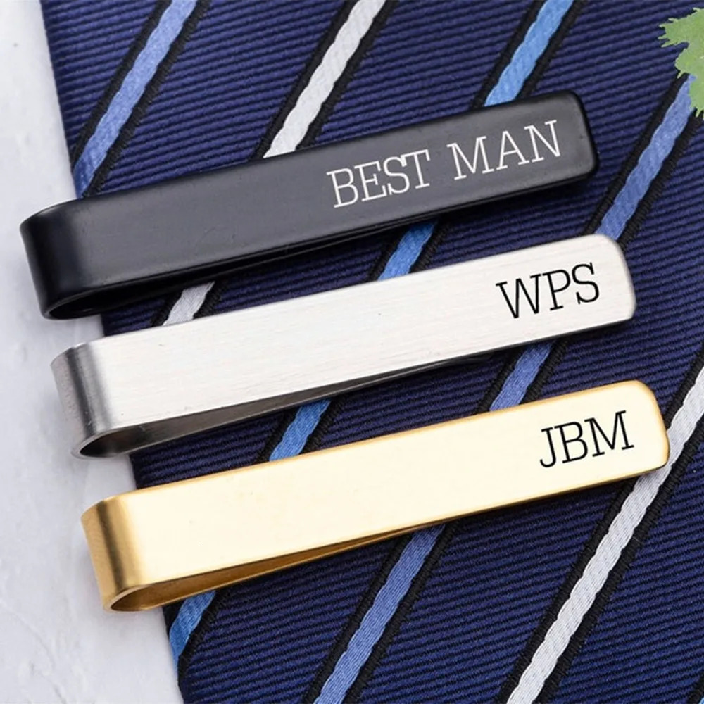 Personalized Name Tie Clips Mens Stainless Steel Custom Tie Bar Boyfriend Jewelry Groomsmen Gift Engraved Tie Clip For Dad 260403BJ