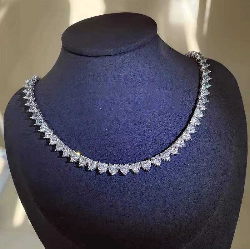 Custom Heart Cut Moissanite Tennis Necklace VVS D GRA Certified Moissanite Necklace S925 Moissanite Tennis Chain