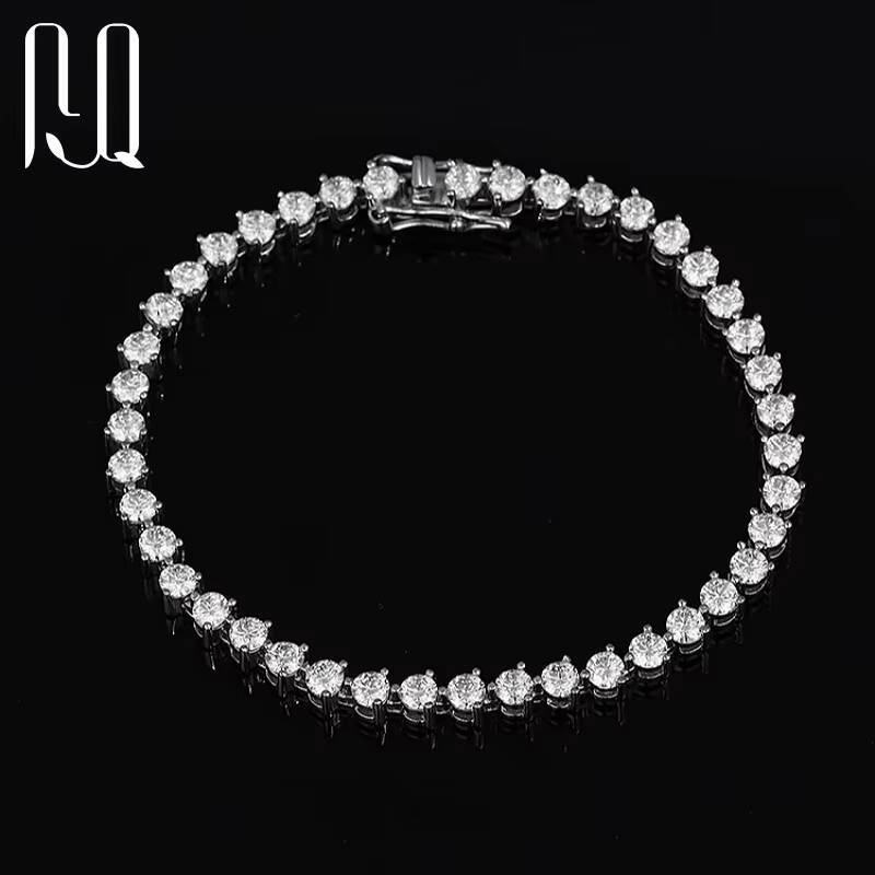 PYQ Classic 18K White Gold Plated S925 Silver Tennis Bracelet 3/4/5mm Three Prong Moissanite VVS Grade with GRA Certificate