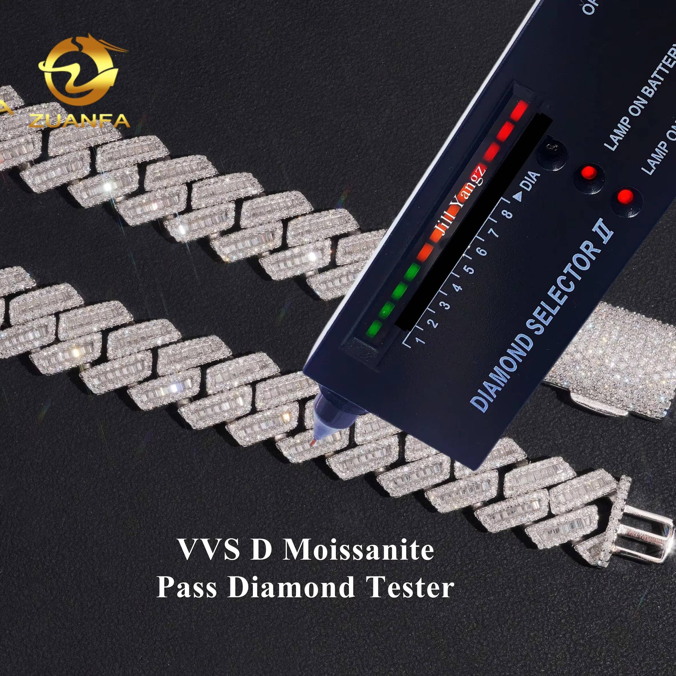 GRA Certified 15mm Baguette Moissanite Chain Cuban Links 925 Silver Cuban Link Chain Moissanite Iced Out Necklace