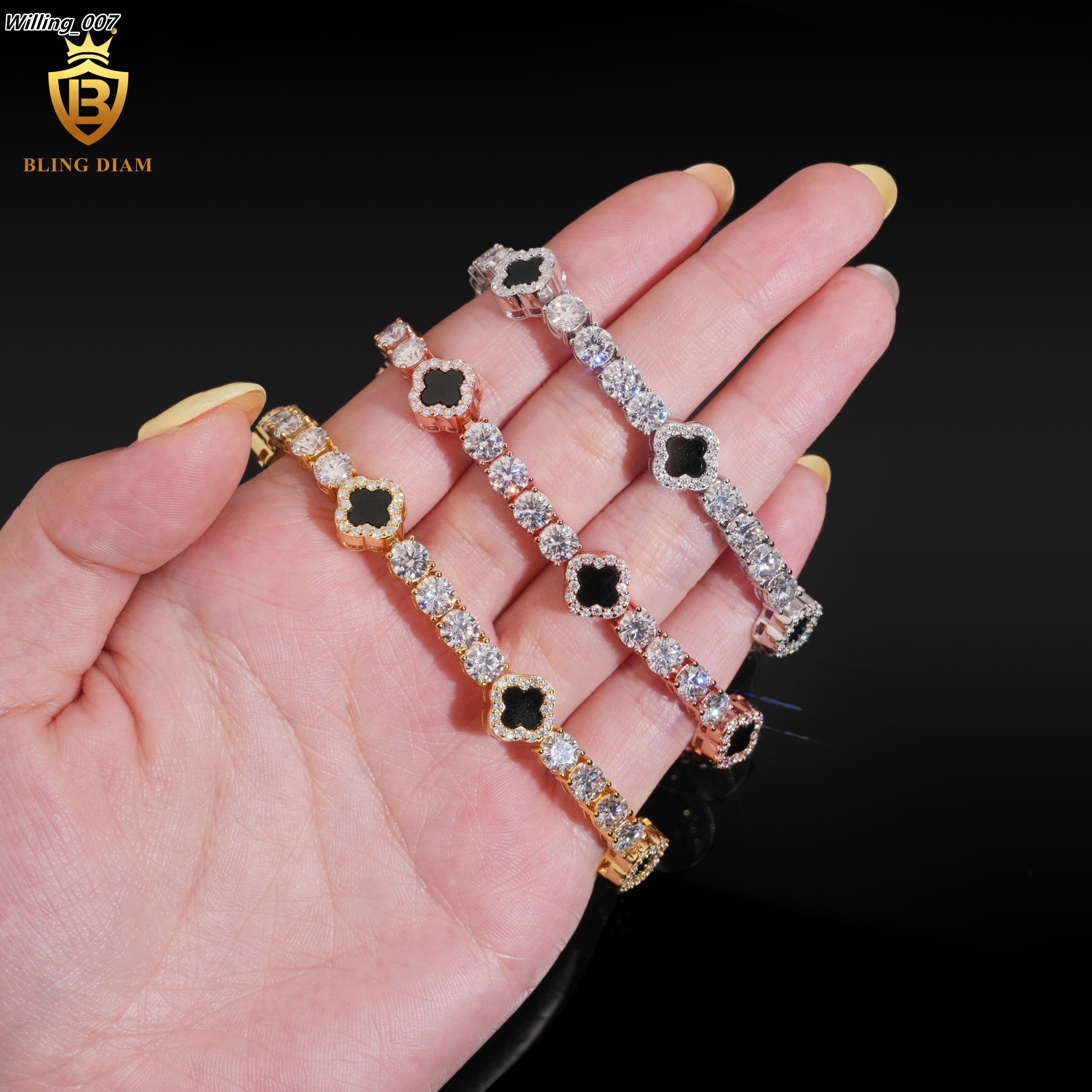 Popular Tennis Bracelets Black Clover 4mm Moissanite Bracelet Tennis 925 Silver Chain Vvs Moissanite Bracelets GRA Men Women