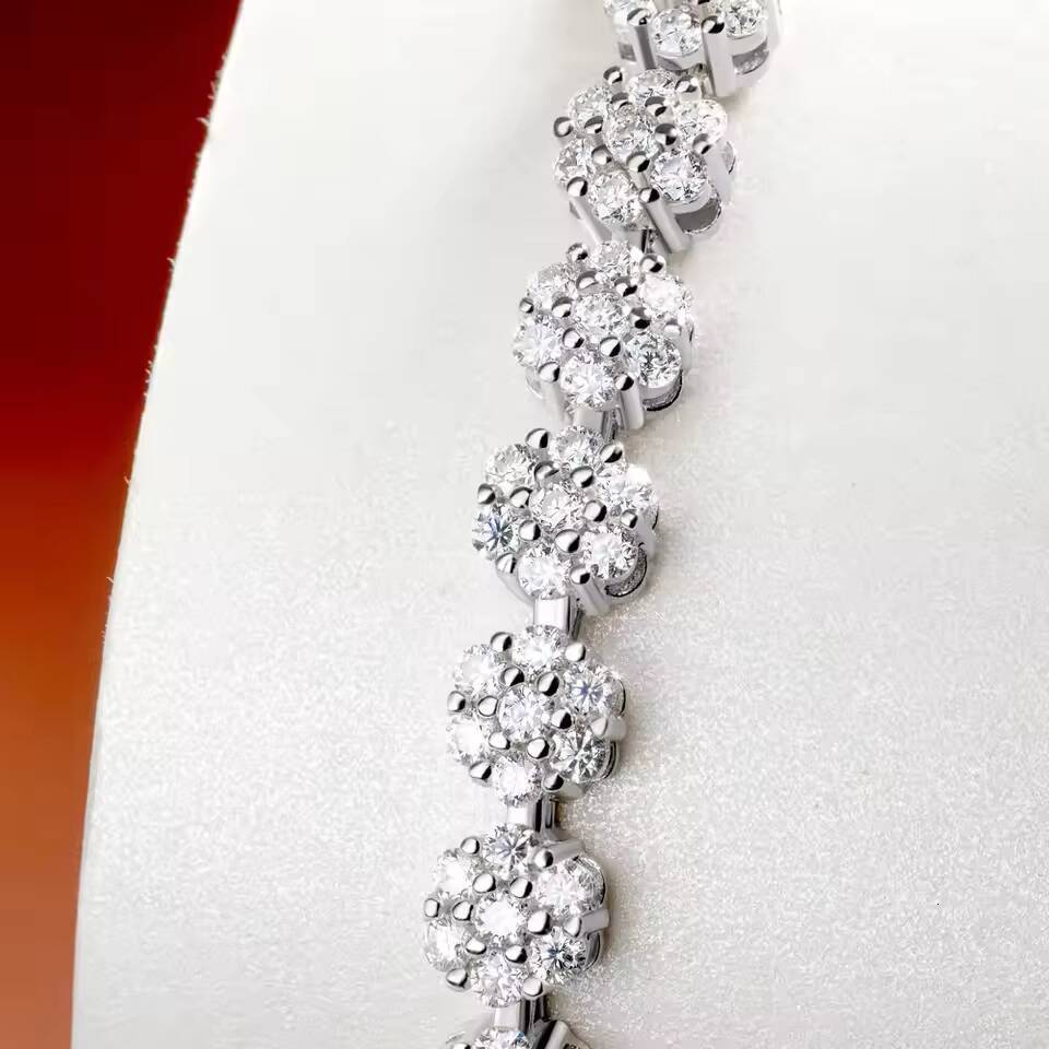 PYQ Wholesale Custom Jewelry 925 Sterling Silver Plum Blossom Moissanite Rhodium Plated Hip Hop Hand Chain Charm Tennis Bracelet