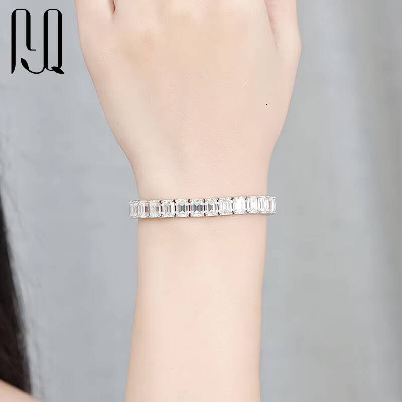 PYQ 35mm 57mm Emerald Cut 925 Sterling Silver Moissanite Bracelet PT950 Plated Women Jewelry Gemstone Moissanite Tennis Chain