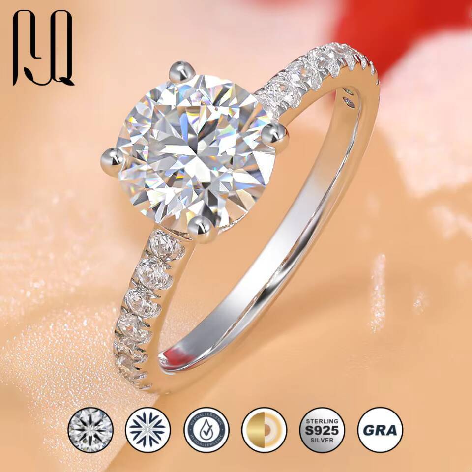 2 Ct Four Prong Moissanite Engagement Ring for Women S925 Silver Platinum Plated Dropshipping Available