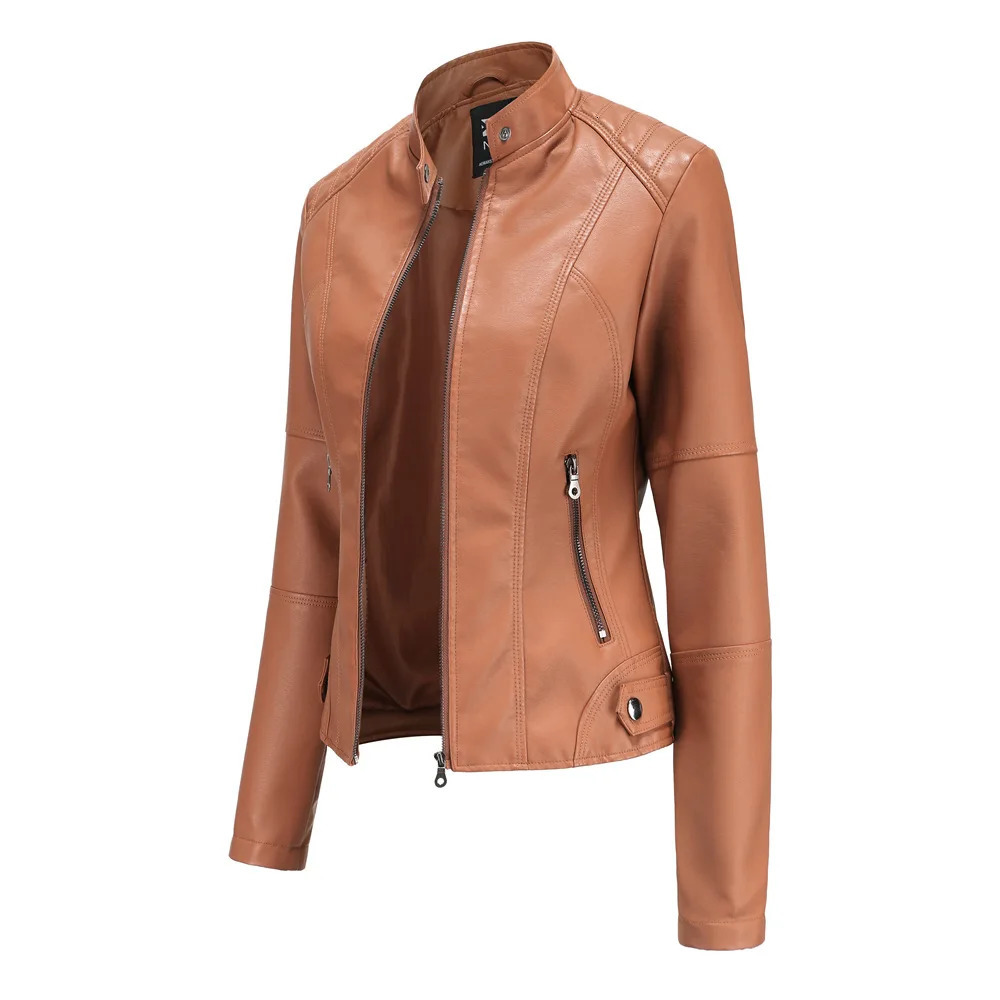 2026 Spring/Autumn Style Gules Leather Jacket Womens Fashionable Trim Motorcycle Women Coat Black Purple Brown S-4XL 260403BJ - view 6
