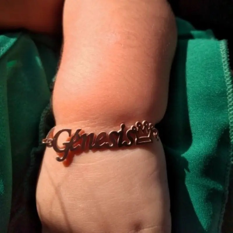 Custom Childrens Name Bracelets for Kids Baby Stainless Steel Personalized Heart Crown Children Bracelet Christmas Jewelry Gift 260403BJ - view 4