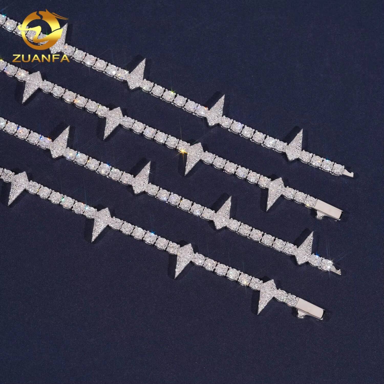 Hip Hop Jewelry Luxury High Quality 925 Silver Thorn 4mm VVS Moissanite Tennis Chains Necklace