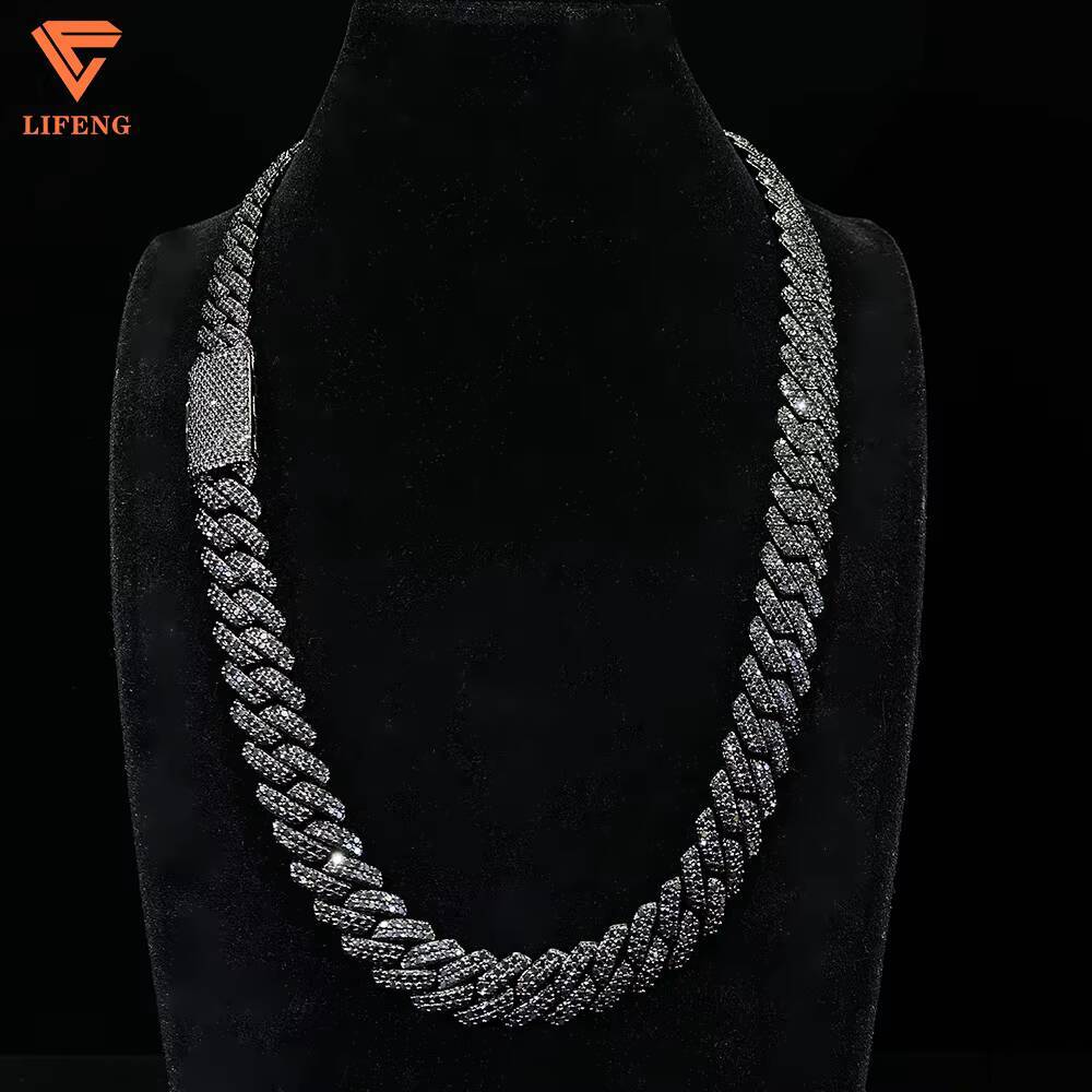 Rapper Jewelry Hip Hop Sterling Silver 8MM 10MM 13MM 15MM Black Moissanite Iced Out Cuban Link Chain