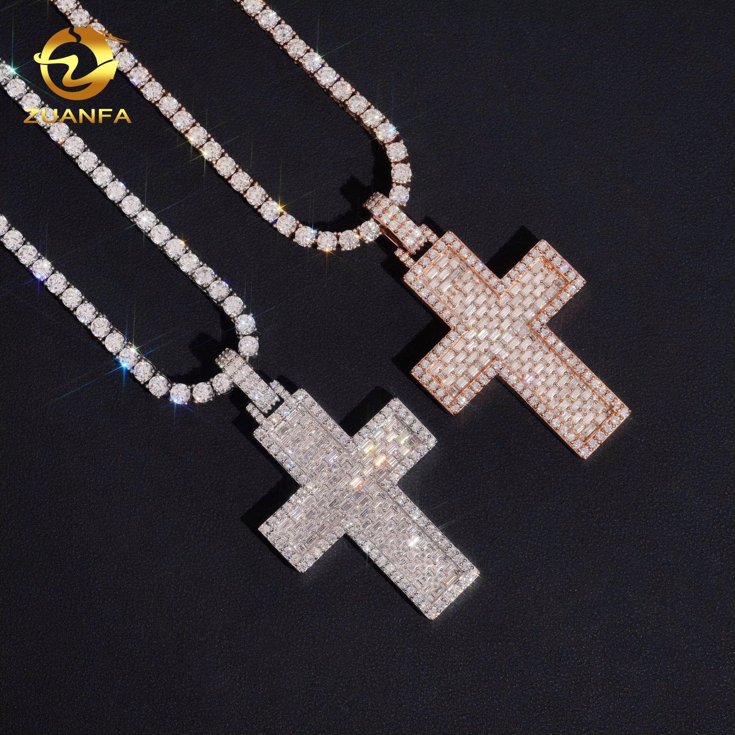 High Quality High Density Micro Paved Moissanite Chain Pendant Cross Custom Hip Hop Pendant Moissanite Religious Jewelry