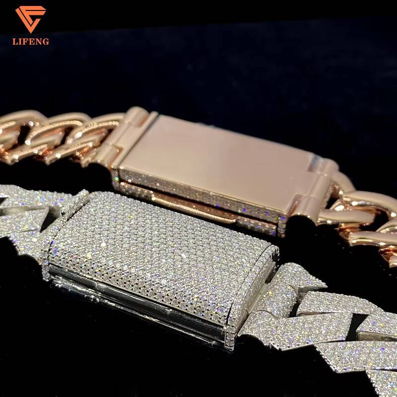 20MM Moissanite Cuban Link Chain 4 Rows Customizable Iced Out Moissanite Diamond Cuban Link Chain Hiphop in 925 Sterling Silver