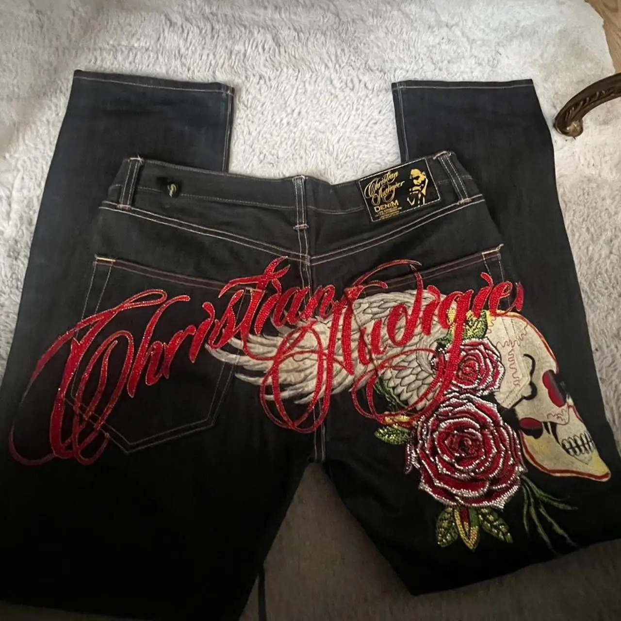 Harajuku Angel wings Embroidery Jeans Casual Denim Pants High Waist Straight Wide Leg Jeans Vintage Y2k 2000s Women Clothing 260331