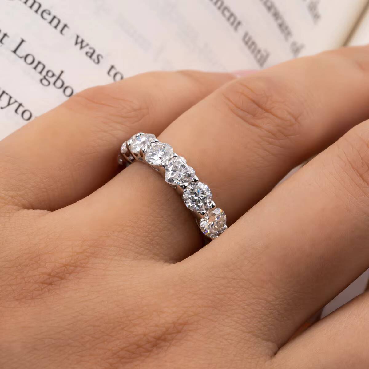 PYQ 4mm Heart Shaped Moissanite Eternity Band 925 Sterling Silver Fashion Wedding Ring Factory Direct