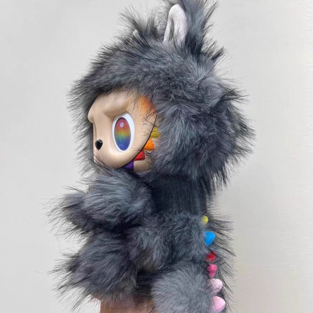 38cm Gray Deluxe Version Labubu Plush Doll Cute Vinyl Face Stuffed Toy