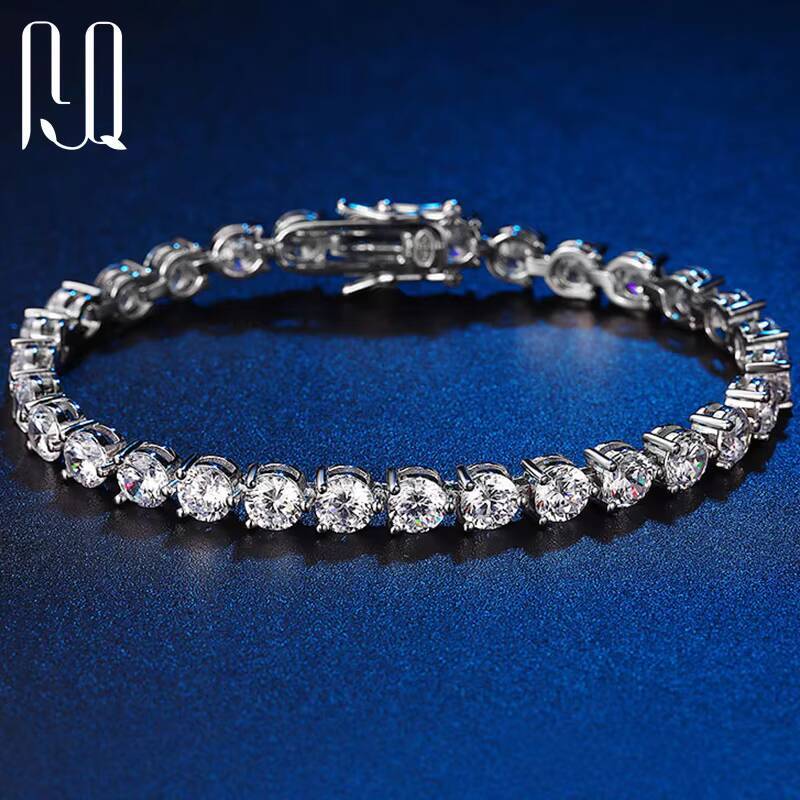 PYQ Classic 18K White Gold Plated S925 Silver Tennis Bracelet 3/4/5mm Three Prong Moissanite VVS Grade with GRA Certificate