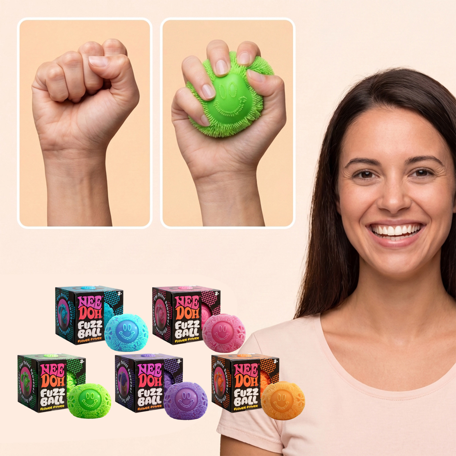 New Needoh Flower Plush Toy Ball Series, Creative Cute Healing Soft Non-sticky Portable Office Stress Relief Squishy Toy Ball