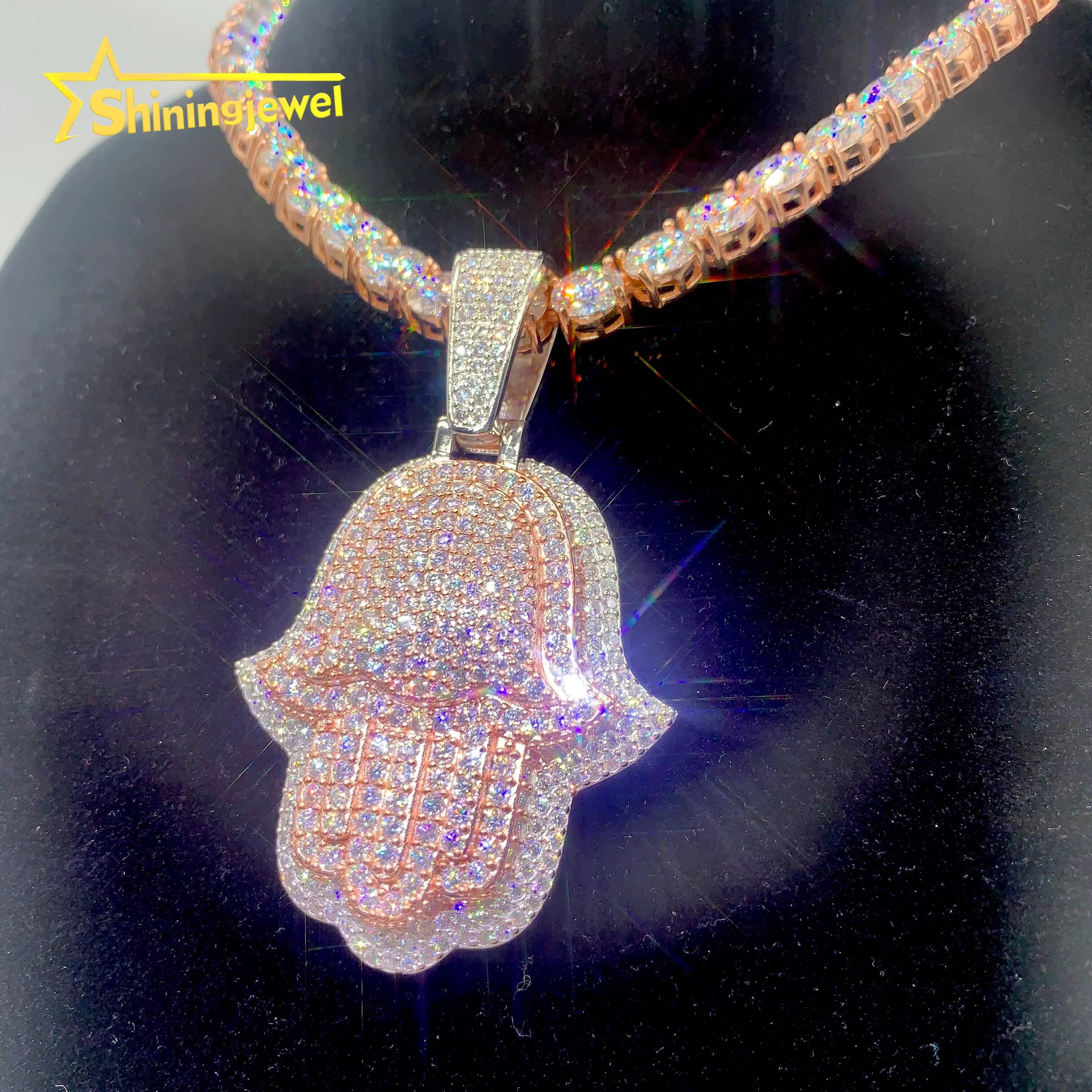 High Quality Protection Lucky Charm Hand of Fatima Hamsa Hand Hip Pop Pendant Real Gold Plated S925 Silver Religious Iced Out VVS D Moissanite Iced Ou - view 8